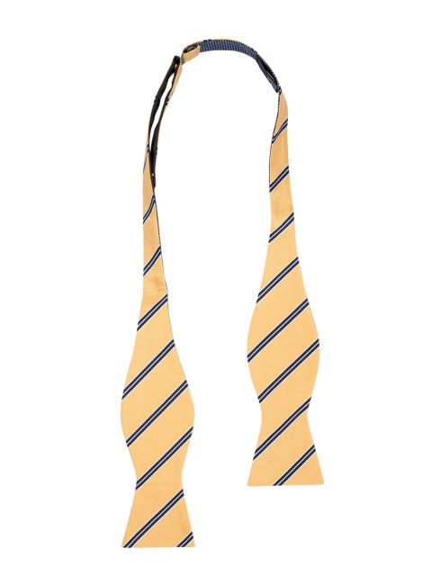 The Tie Hub Yellow & Navy Blue Striped Reversible Bow Tie