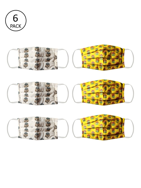 Bellofox Unisex Pack of 6 Pcs Yellow & White Reusable 3-Ply Outdoor Cloth Masks