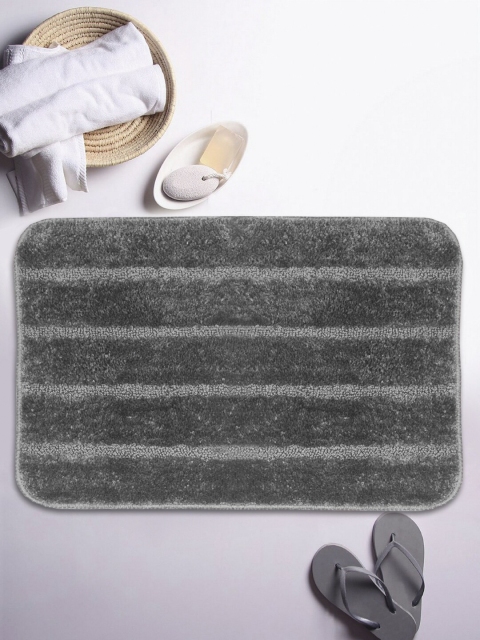 BIANCA Grey Striped Spa Anti-Skid Bath Rug