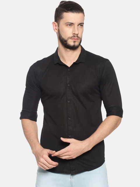SHOWOFF Men Black Slim Fit Solid Casual Shirt