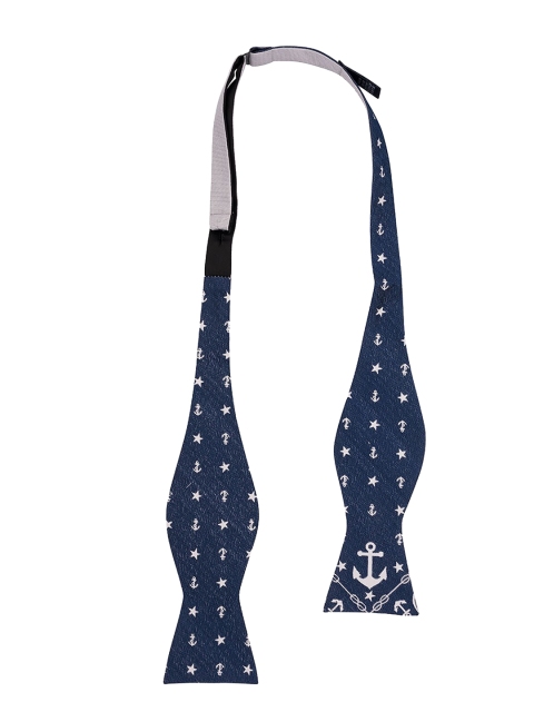 The Tie Hub Navy Blue & White Printed Reversible Bow Tie
