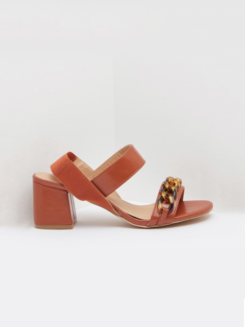 shoexpress Women Brown Solid Heels With Chain Accent