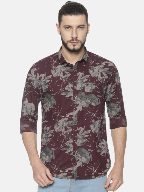 SHOWOFF Men Maroon Slim Fit Printed Casual Shirt