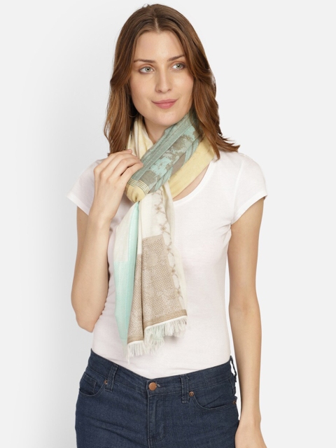 Anekaant Women Green & Beige Woven Design Stole