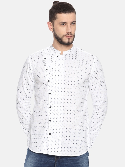 SHOWOFF Men White Slim Fit Polka Dots Print Casual Shirt