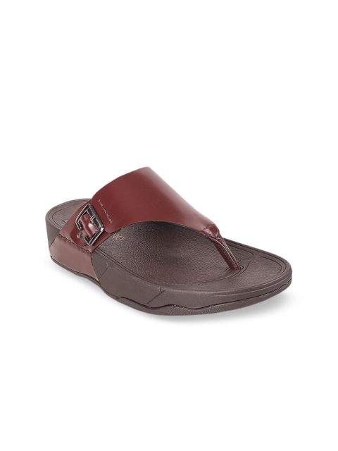 Metro Men Maroon Solid Leather Open Toe Flats