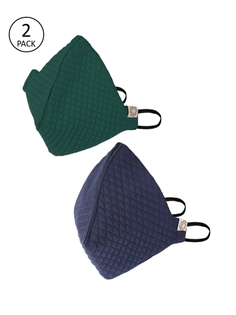 VASTRAMAY Adults Pack of 2 Reusable Quilted 4-Layers Cloth Masks, Green