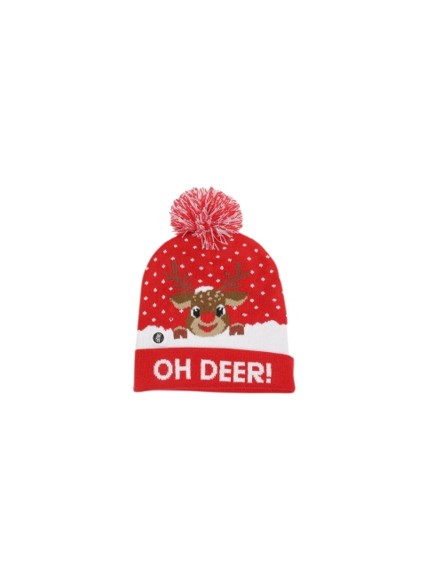 FOREVER 21 Women Red & White Oh Deer Graphic Beanie
