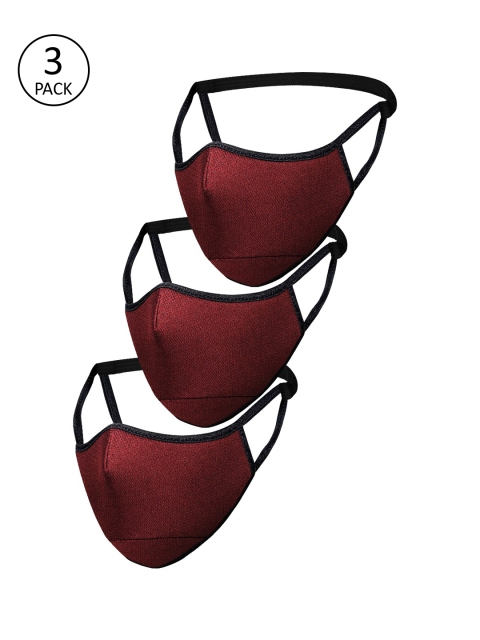Impulse Unisex 3 Pcs Maroon Solid 5-Ply Reusable Cloth Masks
