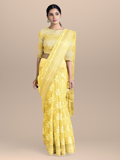 BharatSthali Gold-Toned & Silver-Toned Silk Cotton Woven Design Banarasi Sustainable Saree