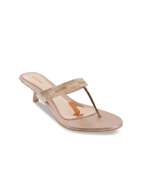 Mochi Women Rose Gold Embellished Open Toe Heels