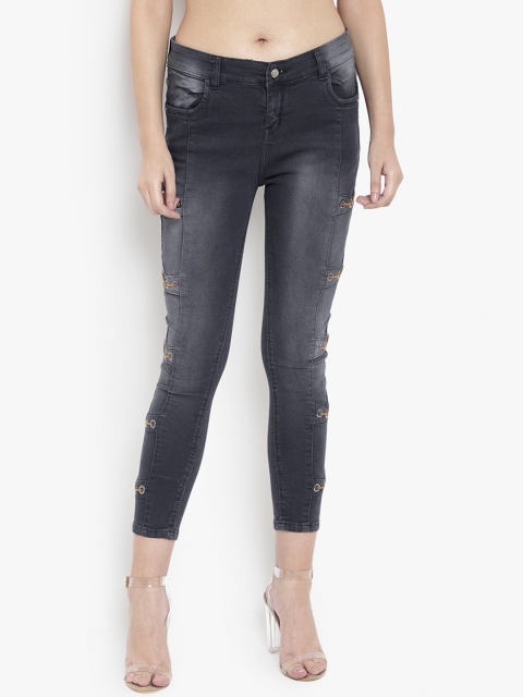 Perfect Outlet Women Charcoal Grey Skinny Fit High-Rise Mildly Distressed Jeans