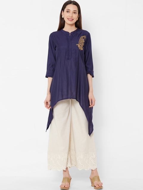 Vedic Women Blue Embroidered A-Line Kurta