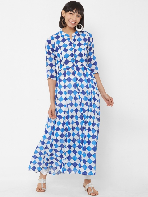 Vedic Women Navy Blue & White Printed A-Line Kurta