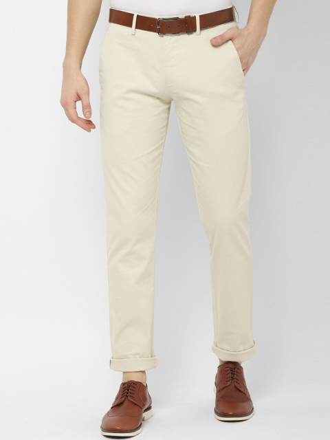 Allen Solly Men Beige Slim Fit Self Design Regular Trousers