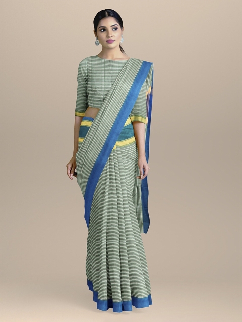 BharatSthali Green Silk Cotton Striped Kota Sustainable Saree