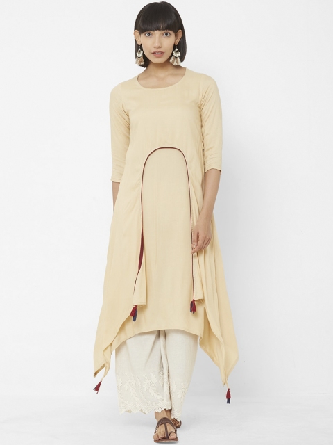 Vedic Women Cream-Coloured Solid A-Line Kurta