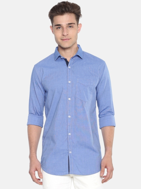 Campus Sutra Men Blue Classic Regular Fit Solid Casual Shirt