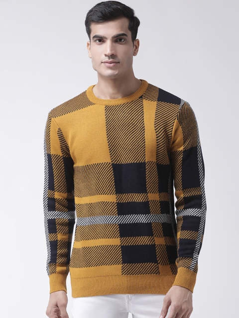 Club York Men Mustard Yellow & Black Colourblocked Pullover