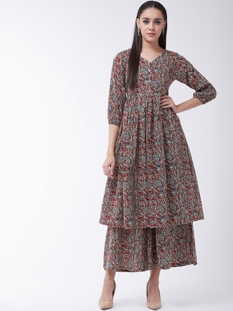 InWeave Women Maroon Printed Kurta with Palazzos