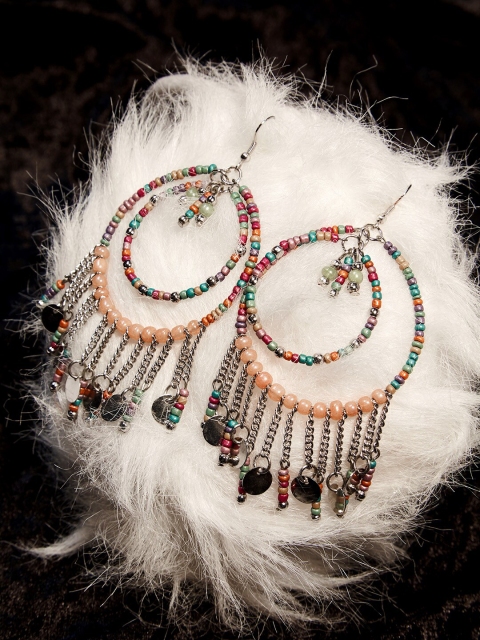 ZeroKaata Multicoloured Circular Handcrafted Drop Earrings, Multi