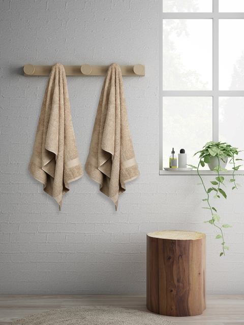 SPACES Unisex Set Of 2 Beige Solid Bath Towels