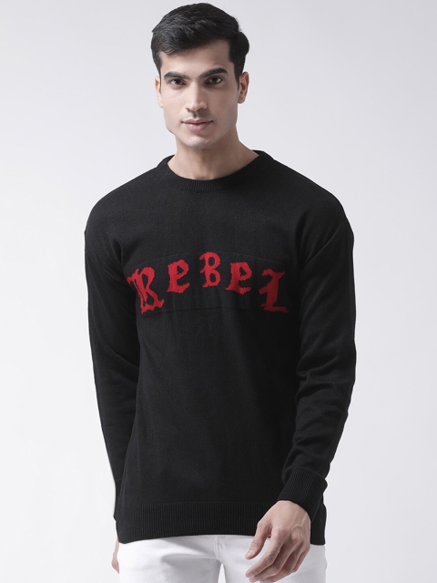 Club York Men Black & Red Printed Pullover Acrylic Sweater