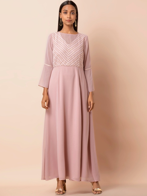 INDYA Women Pink Embroidered Maxi Dress