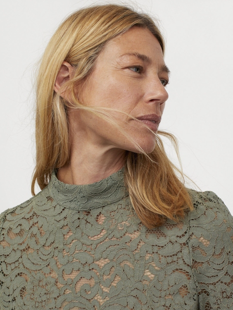 H&M Women Green Self Design Lace Blouse
