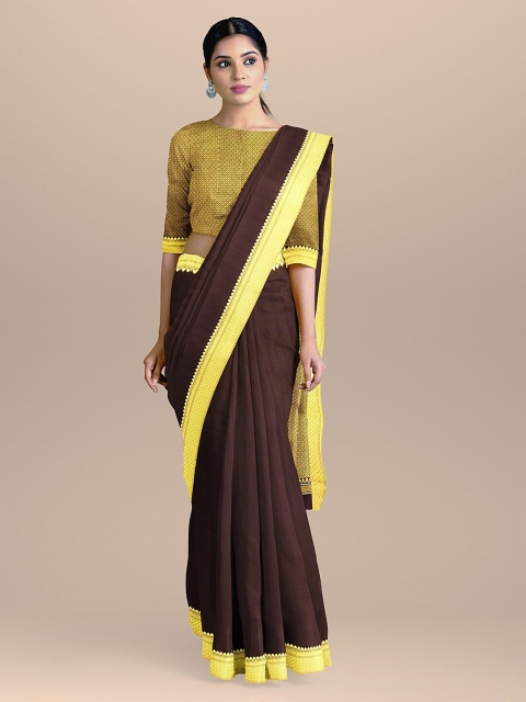 BharatSthali Maroon & Gold-Toned Silk Cotton Solid Banarasi Saree