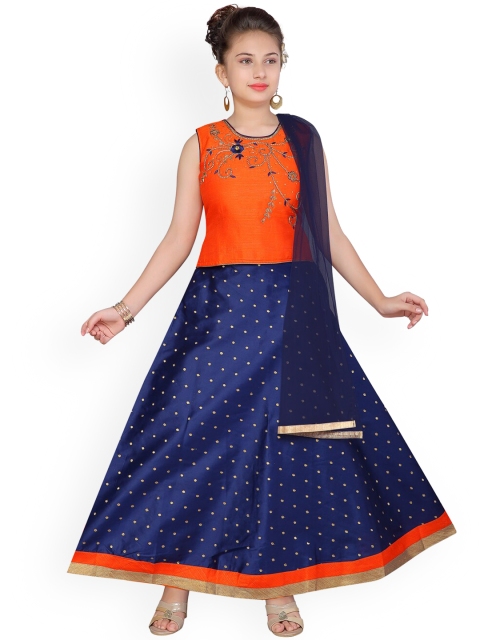 Aarika Girls Orange & Navy Blue Embroidered Ready to Wear Lehenga & Blouse with Dupatta
Aarika Girls Orange & Navy Blue Embroidered Ready to Wear Lehenga & Blouse with Dupatta
