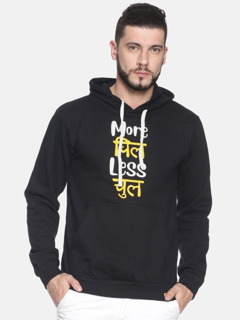 Campus Sutra Men Black Printed Hooded Sweatshirt