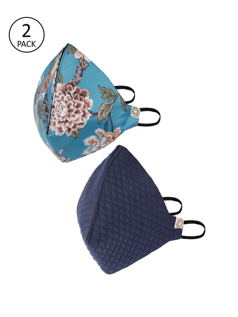 VASTRAMAY Unisex 2 Pcs 4-Ply Anti-Pollution Reusable Cloth Masks, Teal