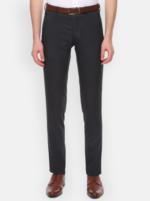Van Heusen Men Grey Slim Fit Solid Formal Trousers
