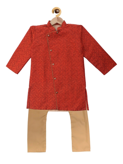 SOULFULLY INDIAN Boys Orange & Beige Woven Design Kurta with Pyjamas