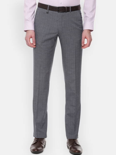 Van Heusen Men Grey Slim Fit Checked Formal Trousers