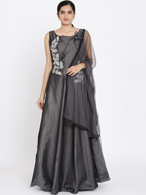 Koskii Women Grey Embellished A-Line Dress