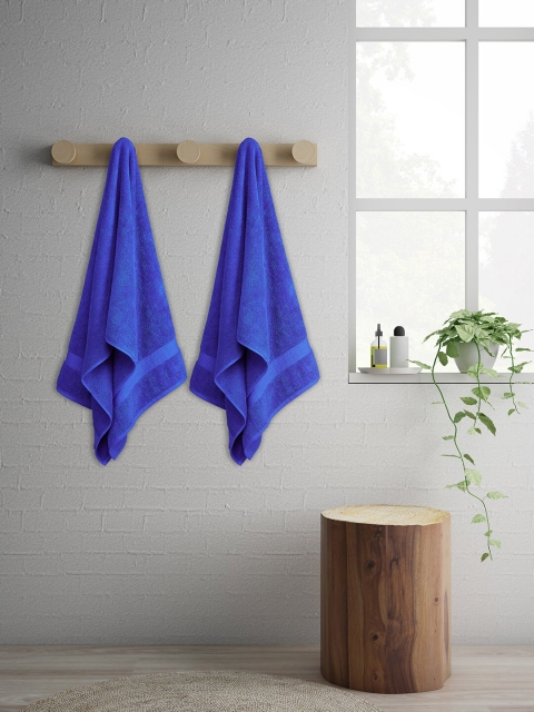 SPACES Unisex Set Of 2 Navy Blue Solid Atrium Colorfas 480 GSM Bath Towels