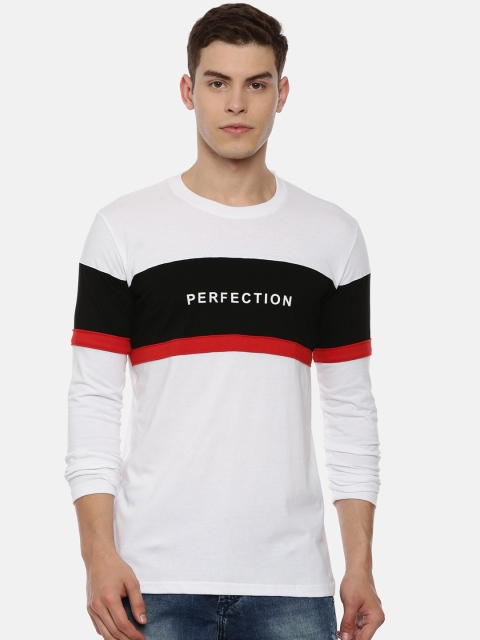 KAY DEE Men White Colourblocked Round Neck T-shirt