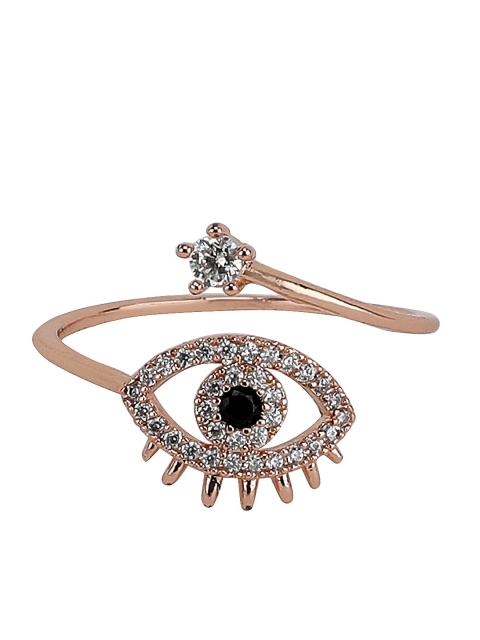 Kazo Rose Gold-Toned & White Stone-Studded Eye-Shaped Adjustable Finger Ring