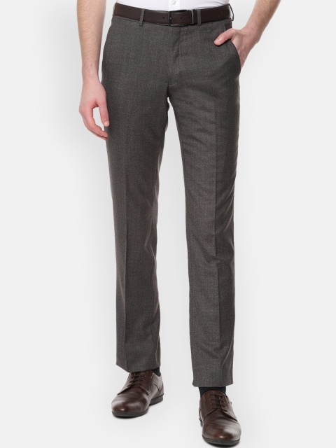 Van Heusen Men Grey Slim Fit Self Design Formal Trousers