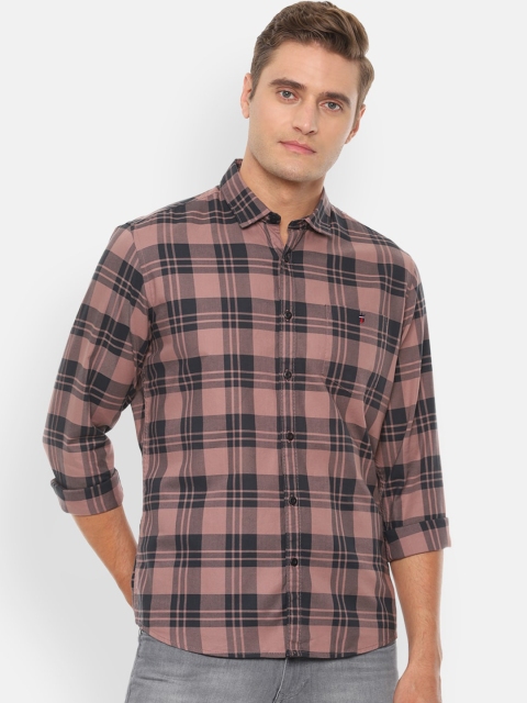 Louis Philippe Jeans Men Pink & Black Slim Fit Checked Casual Shirt