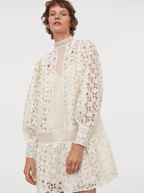 H&M Women White Solid Lace Dress
