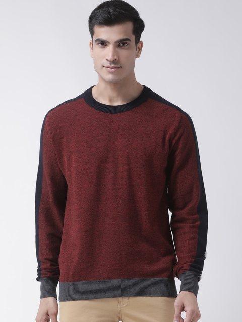 Club York Men Rust Red Solid Pullover Sweater
