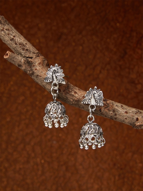 Fida Silver Peacock Shaped Jhumkas