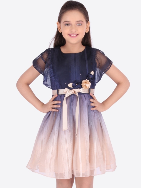 CUTECUMBER Girls Navy Blue Self Design Fit and Flare Dress