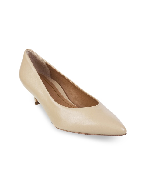 VIONIC Women Beige Solid Leather Kitten Heeled Pumps