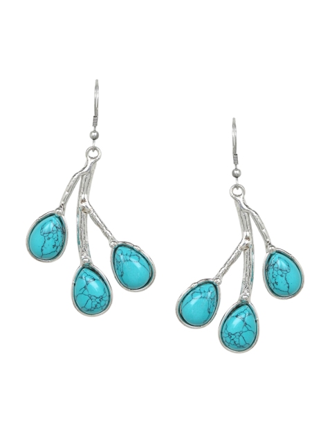 ZeroKaata Silver-Plated & Turquoise Blue Teardrop Shaped Drop Earrings