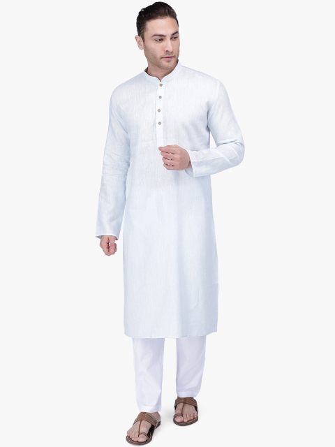 RAJUBHAI HARGOVINDAS Men Blue & White Solid Kurta with Pyjamas