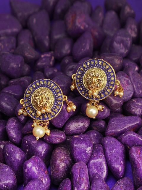 Adwitiya Collection Gold-Plated & Blue Pearl Circular Drop Earrings